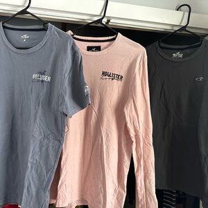 Hollister Long Sleeve and Short Sleeve Tee Set in Blue, Pink, Gray